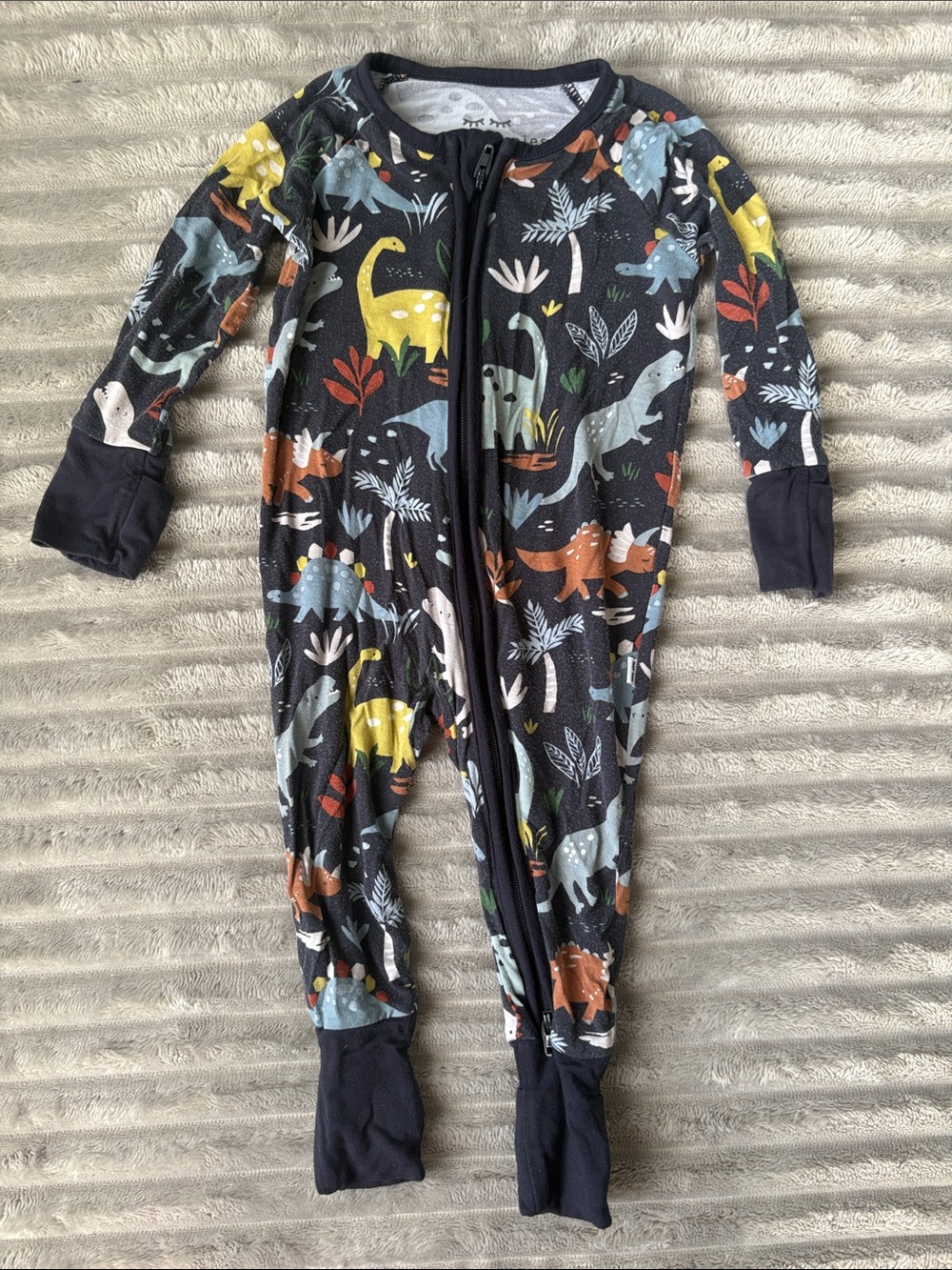 Little Sleepies Navy Dinosaur Print Footed One-Piece